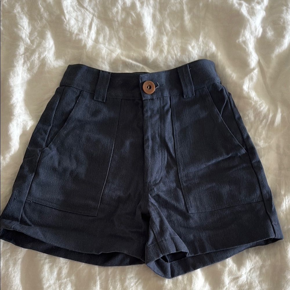 Beaton Linen High Waist Navy Shorts